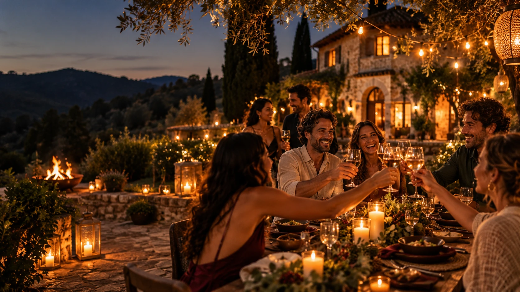 Celebración elegante de Fin de Año en un entorno rural